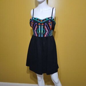 Staring at Stars Strappy Embroidered Linen Blend Mini Dress Size Indie